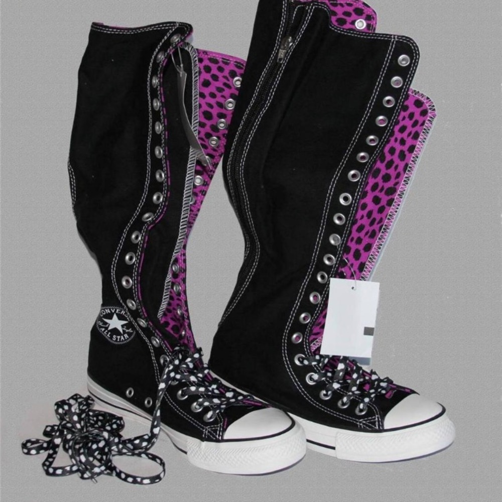 Converts all star knee high leopard print shoes